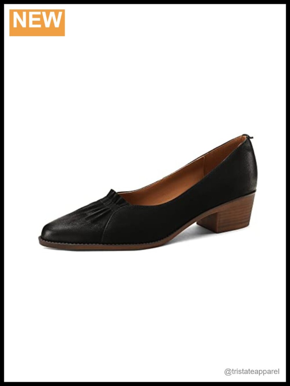 Genuine Leather Women's Pointed Toe Low Chunky Heel Slip On Pumps